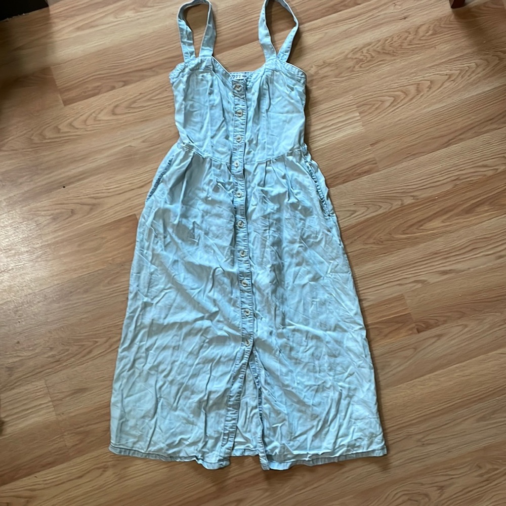 DD77 chambray button front midi dress